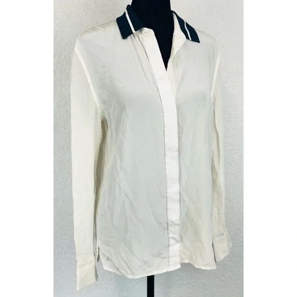 RAG & BONE • Nico Long Sleeve Tipped Silk Button-Down Shirt Blouse, S - Picture 10 of 16